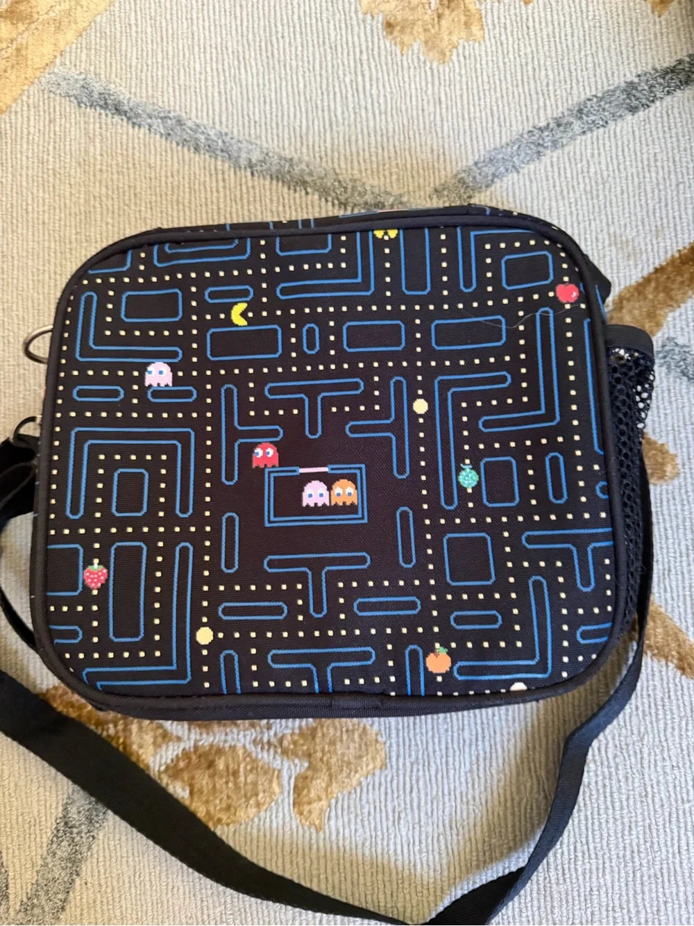Black Pac-Man Print lunch Bag - Casual Everyday Shoulder Bag